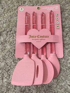 Juicy Couture Pink Silicone 4pc Utensil Set Gem Handle NWT